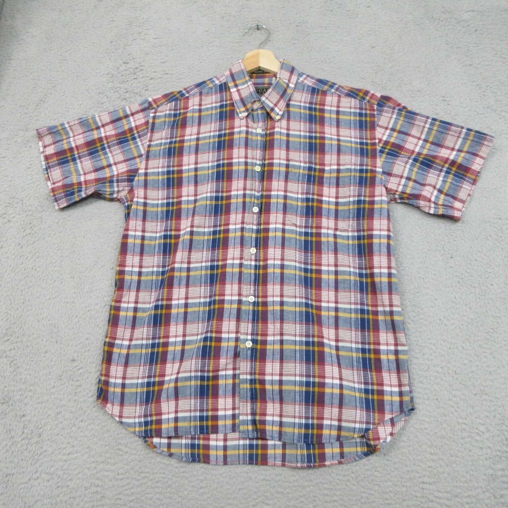 Bogari Studio Italian Shirt Mens Medium Multi Plaid Genuine Madras Cotton Casual